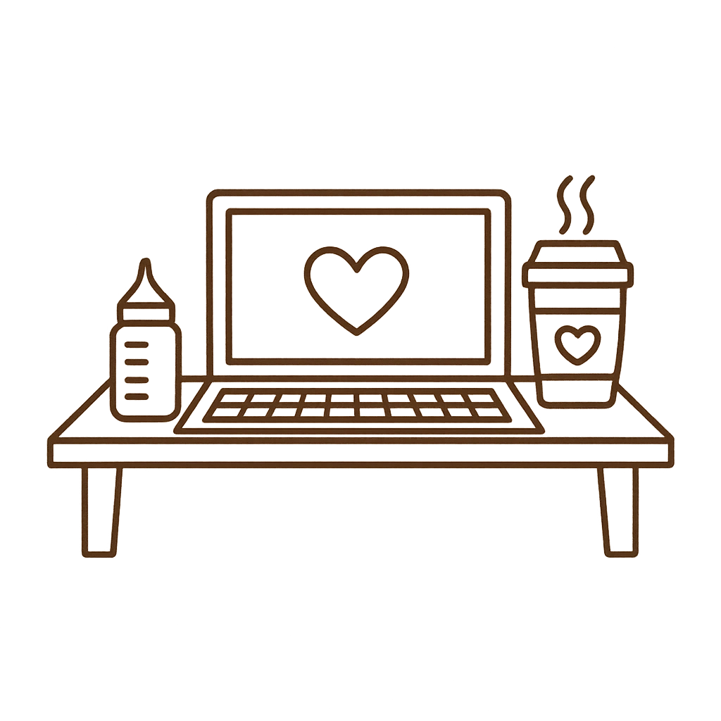 A minimal digital line art of a mom’s workspace.